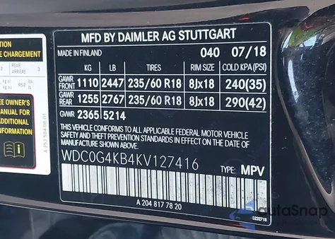 2019 Mercedes-Benz Glc 300 4Matic из США, поврежденный, VIN WDC0G4KB4KV127416